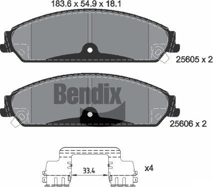 BENDIX Braking BPD2255 - Гальмівні колодки, дискові гальма autocars.com.ua