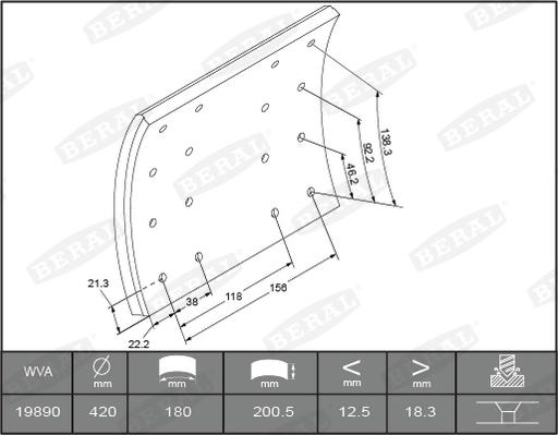 Beral 1989020506016166 - Комплект тормозных башмаков, барабанные тормоза autodnr.net