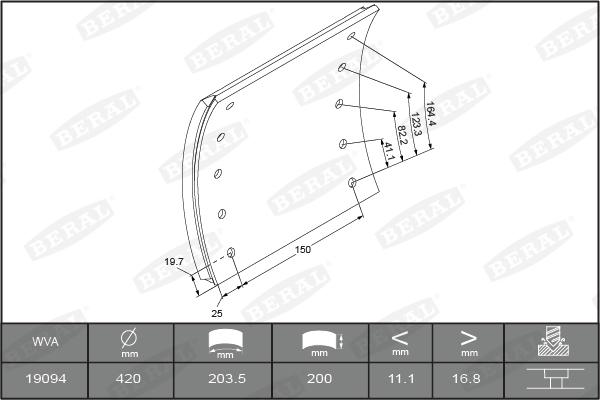 Beral KBL19094.0-1575 - Комплект тормозных башмаков, барабанные тормоза autodnr.net