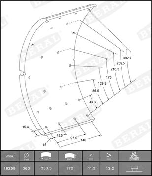 Beral KBL19255.1-1627 - Комплект тормозных башмаков, барабанные тормоза autodnr.net