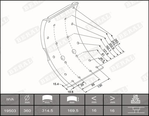 Beral KBL19503.1-1637 - Комплект тормозных башмаков, барабанные тормоза avtokuzovplus.com.ua