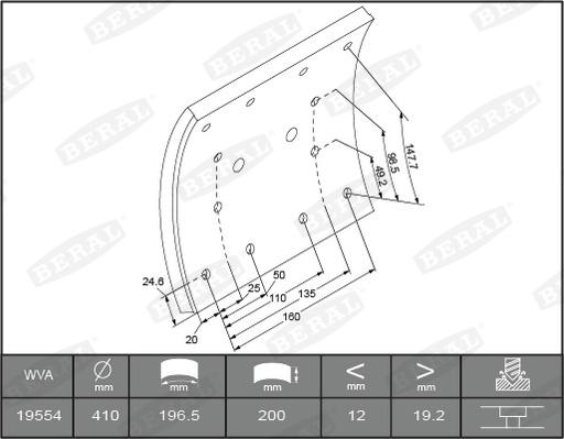 Beral KBL19554.0-1642 - Комплект тормозных башмаков, барабанные тормоза autodnr.net