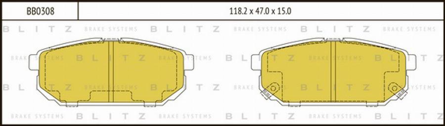 Blitz BB0308 - Гальмівні колодки, дискові гальма autocars.com.ua