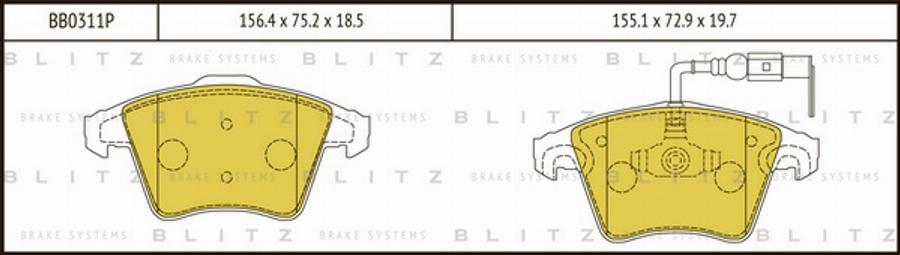 Blitz BB0311P - Гальмівні колодки, дискові гальма autocars.com.ua