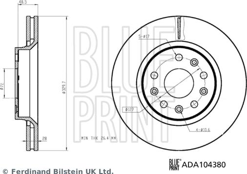 Blue Print ADA104380 - Гальмівний диск autocars.com.ua