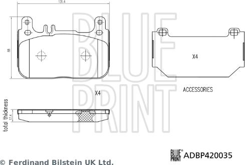 Blue Print ADBP420035 - Гальмівні колодки, дискові гальма autocars.com.ua