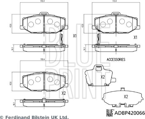 Blue Print ADBP420066 - Гальмівні колодки, дискові гальма autocars.com.ua