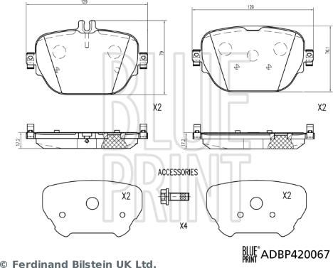 Blue Print ADBP420067 - Гальмівні колодки, дискові гальма autocars.com.ua