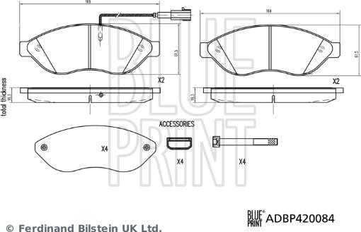 Blue Print ADBP420084 - Гальмівні колодки, дискові гальма autocars.com.ua