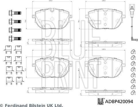 Blue Print ADBP420094 - Гальмівні колодки, дискові гальма autocars.com.ua