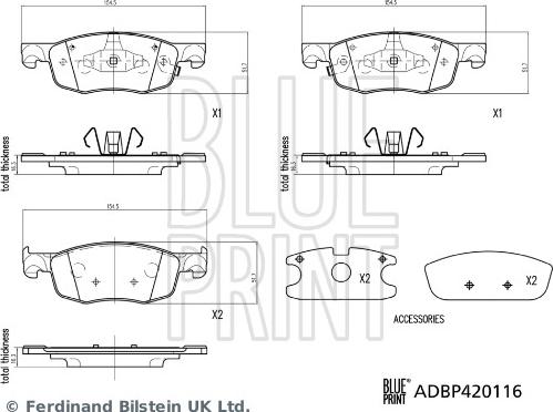 Blue Print ADBP420116 - Гальмівні колодки, дискові гальма autocars.com.ua