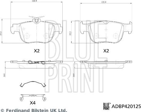 Blue Print ADBP420125 - Гальмівні колодки, дискові гальма autocars.com.ua