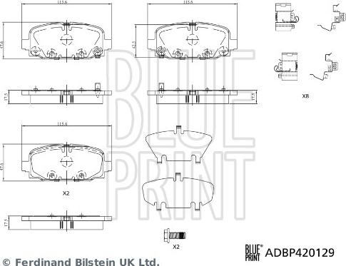 Blue Print ADBP420129 - Гальмівні колодки, дискові гальма autocars.com.ua