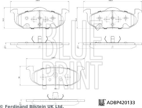 Blue Print ADBP420133 - Гальмівні колодки, дискові гальма autocars.com.ua