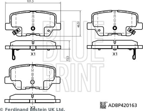 Blue Print ADBP420163 - Гальмівні колодки, дискові гальма autocars.com.ua