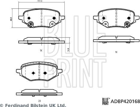 Blue Print ADBP420168 - Гальмівні колодки, дискові гальма autocars.com.ua
