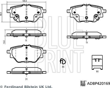 Blue Print ADBP420169 - Гальмівні колодки, дискові гальма autocars.com.ua
