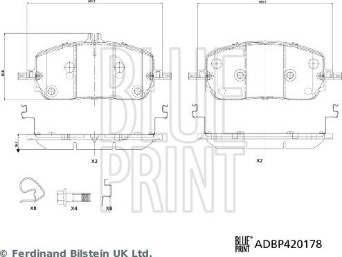 Blue Print ADBP420178 - Гальмівні колодки, дискові гальма autocars.com.ua