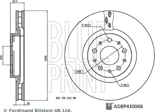 Blue Print ADBP430068 - Гальмівний диск autocars.com.ua