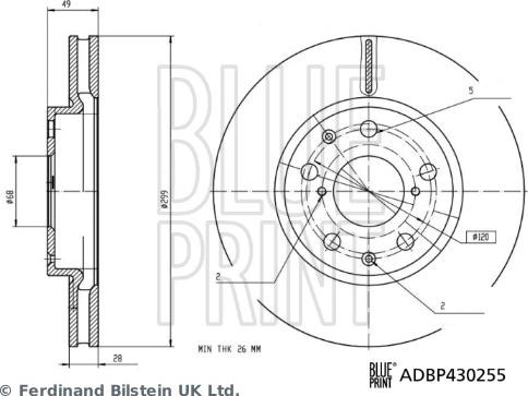 Blue Print ADBP430255 - Гальмівний диск autocars.com.ua