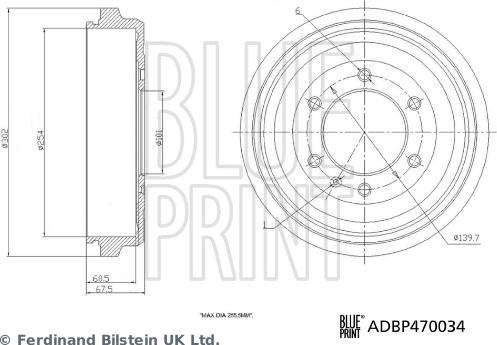 Blue Print ADBP470034 - Гальмівний барабан autocars.com.ua