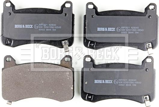 Borg & Beck BBP2921 - Тормозные колодки, дисковые, комплект avtokuzovplus.com.ua