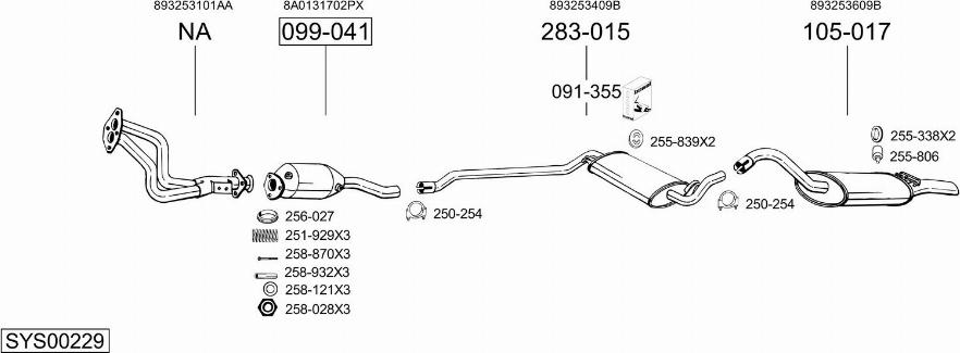 Bosal SYS00229 - Система випуску ОГ autocars.com.ua