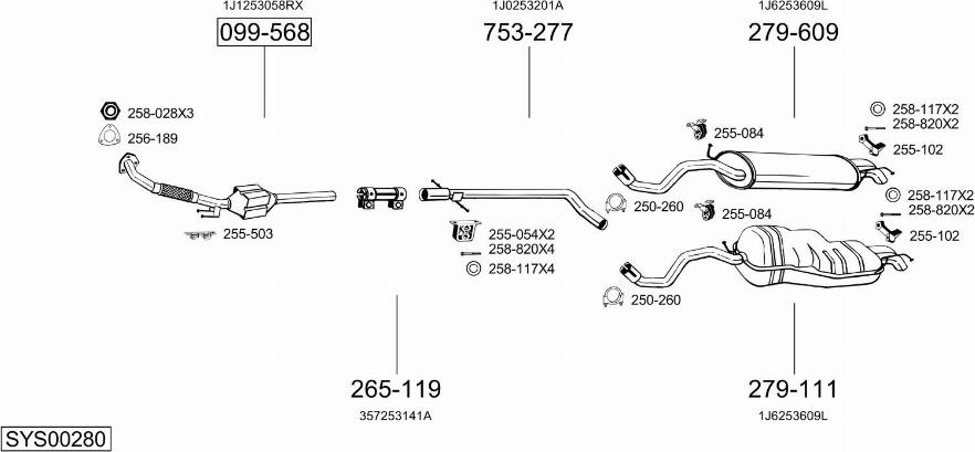 Bosal SYS00280 - Система випуску ОГ autocars.com.ua