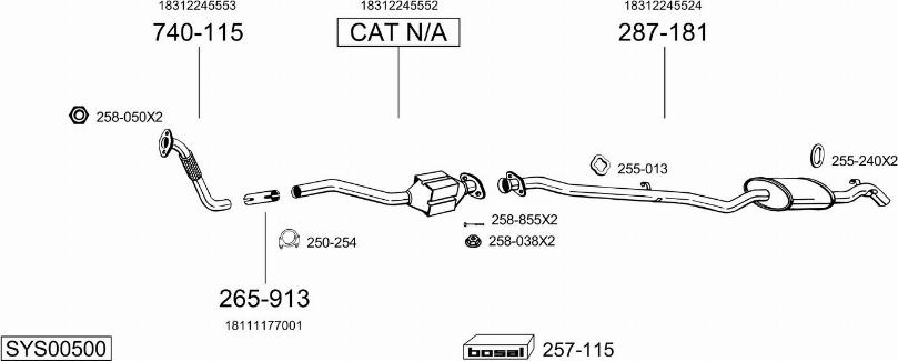 Bosal SYS00500 - Система випуску ОГ autocars.com.ua