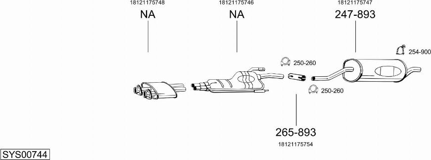Bosal SYS00744 - Система випуску ОГ autocars.com.ua