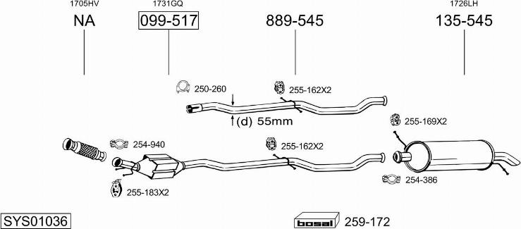 Bosal SYS01036 - Система випуску ОГ autocars.com.ua