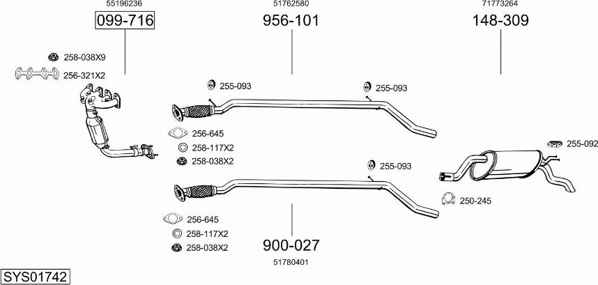 Bosal SYS01742 - Система випуску ОГ autocars.com.ua