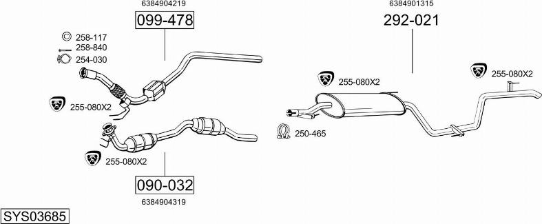 Bosal SYS03685 - Система выпуска ОГ avtokuzovplus.com.ua