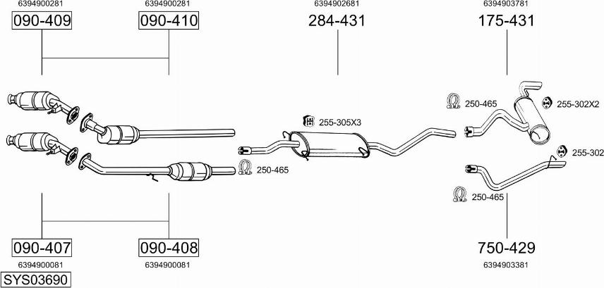 Bosal SYS03690 - Система випуску ОГ autocars.com.ua