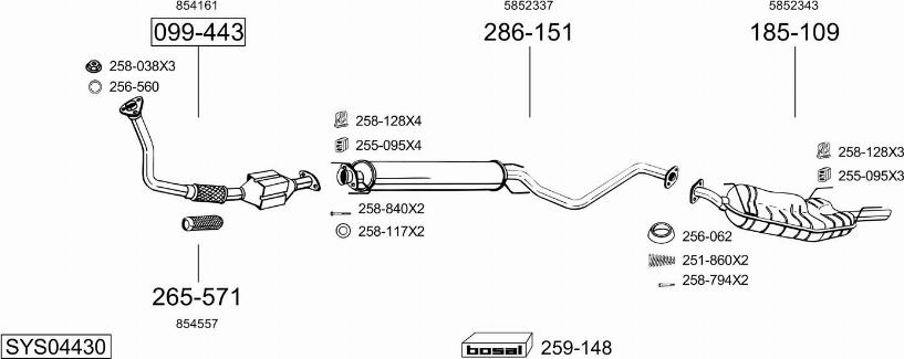 Bosal SYS04430 - Система выпуска ОГ avtokuzovplus.com.ua