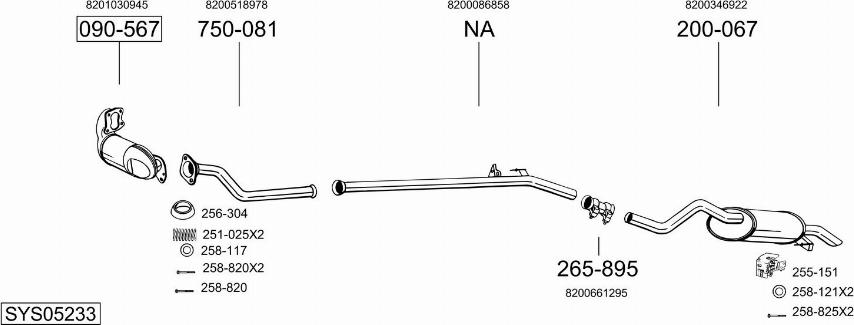 Bosal SYS05233 - Система випуску ОГ autocars.com.ua