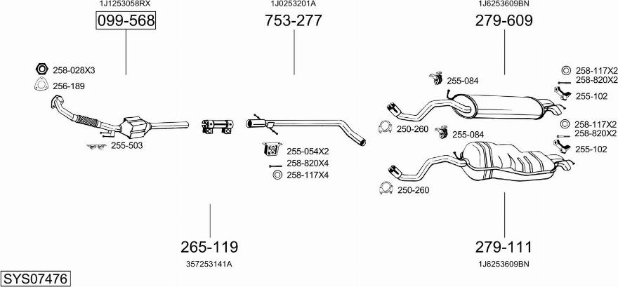 Bosal SYS07476 - Система випуску ОГ autocars.com.ua