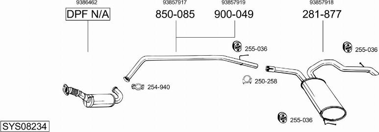 Bosal SYS08234 - Система випуску ОГ autocars.com.ua