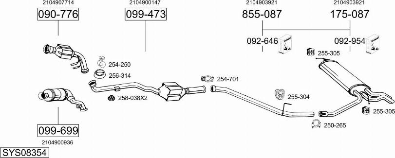 Bosal SYS08354 - Система випуску ОГ autocars.com.ua