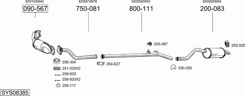 Bosal SYS08385 - Система випуску ОГ autocars.com.ua