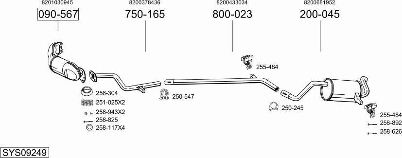 Bosal SYS09249 - Система випуску ОГ autocars.com.ua