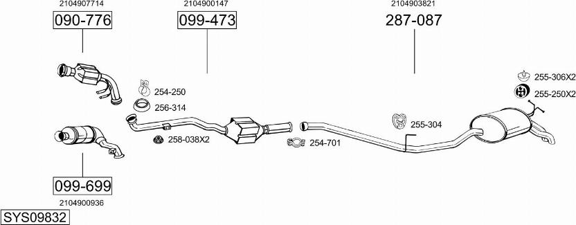 Bosal SYS09832 - Система випуску ОГ autocars.com.ua