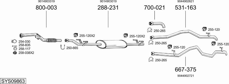 Bosal SYS09863 - Система випуску ОГ autocars.com.ua