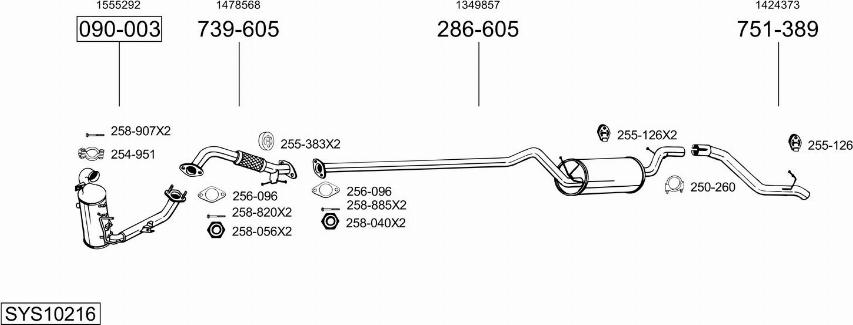 Bosal SYS10216 - Система випуску ОГ autocars.com.ua