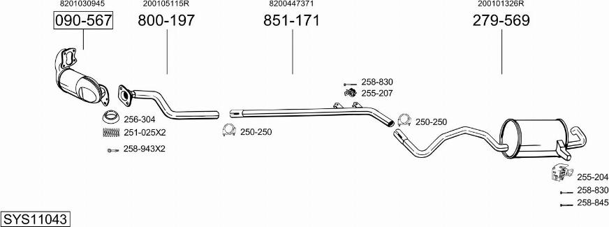 Bosal SYS11043 - Система випуску ОГ autocars.com.ua