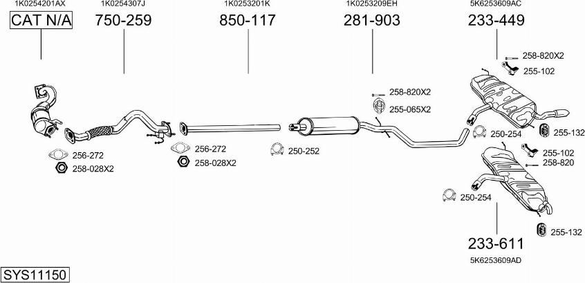 Bosal SYS11150 - Система випуску ОГ autocars.com.ua