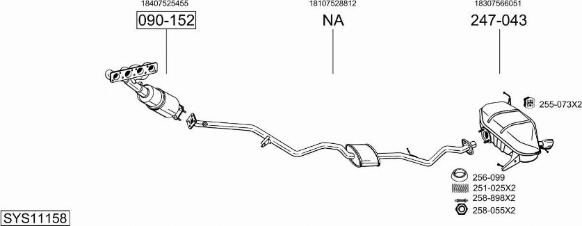 Bosal SYS11158 - Система випуску ОГ autocars.com.ua