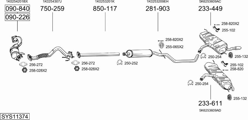 Bosal SYS11374 - Система випуску ОГ autocars.com.ua