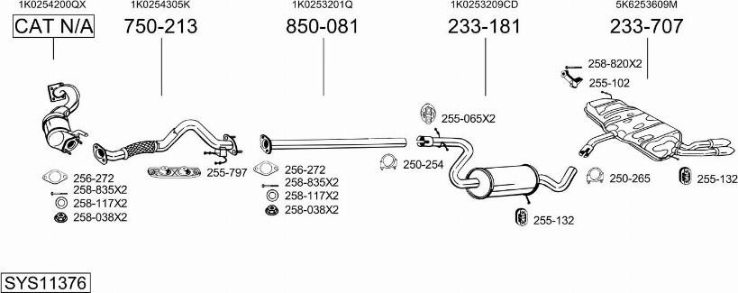 Bosal SYS11376 - Система випуску ОГ autocars.com.ua