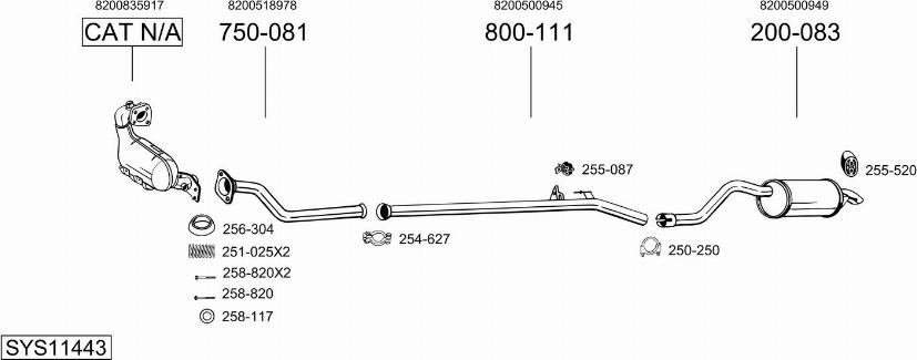 Bosal SYS11443 - Система випуску ОГ autocars.com.ua